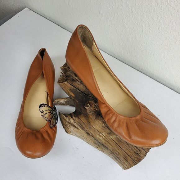 J crew camel tan cushioned leather flats - Picture 5 of 7